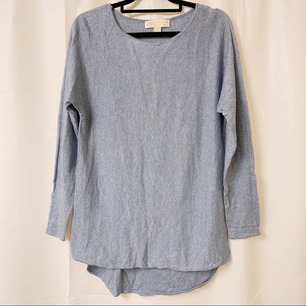 Michael Kors Light Blue Slight High Low Long Sleeve Top Small